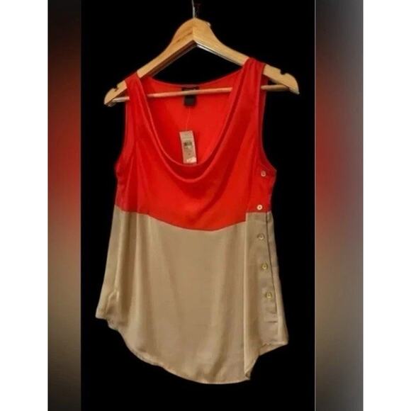 Ann Taylor Women’s Sleeveless Blouse Top Size 4 Colorblock Red Cream Button deta - Picture 1 of 9